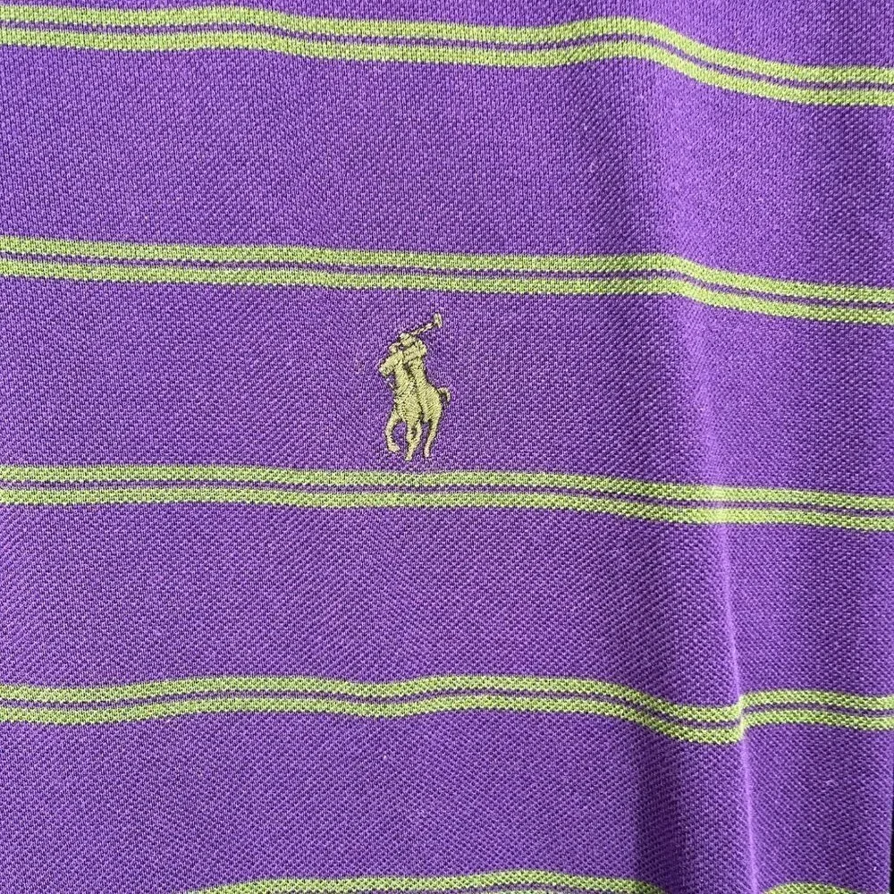 Ralph Lauren Polo Golf Shirt Size CL Purple Green Stripe Vintage Knit Casual